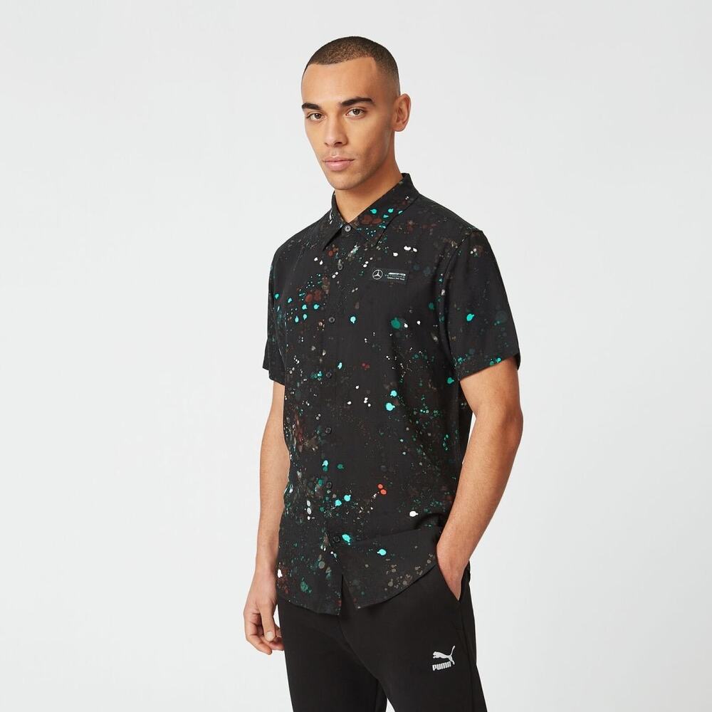 Mercedes-AMG Petronas Motorsport Team F1 graphic button-down shirt, Size XL.